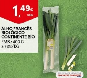 Continente Alho Francês Biológico Continente Bio 400g promoção