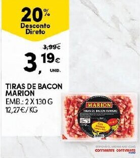Continente Tiras de Bacon Marion 2x130g promoção