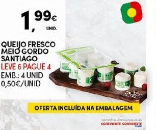 Continente Queijo Fresco Meio Gordo Santiago 4 Unid promoção