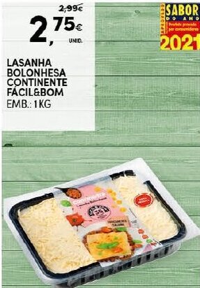 Continente Lasanha Bolonhesa Continente Fácil & Bom 1kg promoção