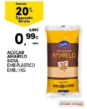 Continente Açúcar Amarelo Sidul 1kg promoção