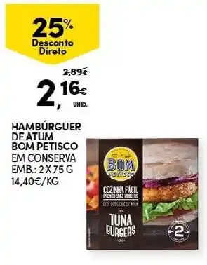 Continente Hambúrguer de Atum Bom Petisco em Conserva 2x75g promoção