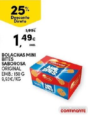 Continente Bolachas Mini Bites Saborosa 150g promoção