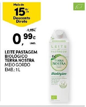 Continente Leite Pastagem Biológico Terra Nostra 1L promoção