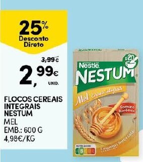 Continente Flocos Cereais Integrais Nestum Mel 600g promoção