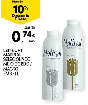 Continente Leite UHT Matinal 1L promoção