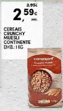 Continente Cereais Crunchy Muesli Continente 1kg promoção