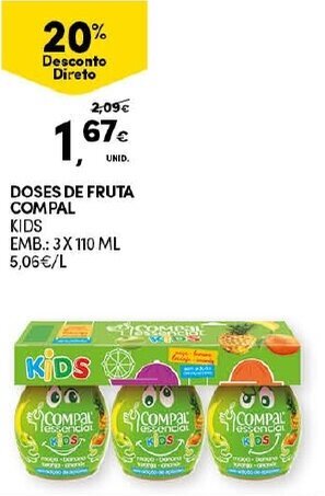 Continente Doses de Fruta Compal 3x110ml promoção