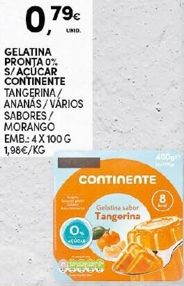 Continente Gelatina Pronta 0% S/Açúcar Continente 4x100g promoção