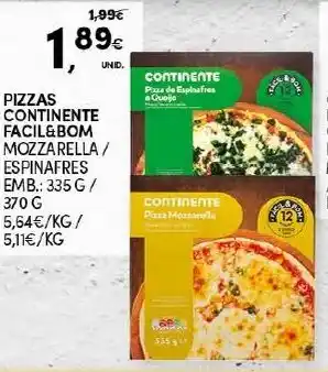 Continente Pizzas Continente Fácil & Bom 335g promoção