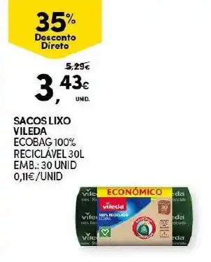 Continente Sacos Lixo Vileda 30 Unid promoção