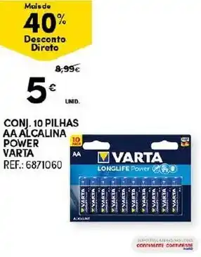 Continente Conj. 10 Pilhas AA Alcalina Power Varta promoção