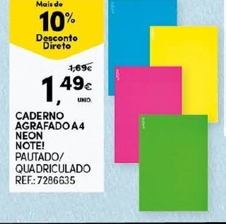 Continente Caderno Agrafado A4 Neon Note! promoção
