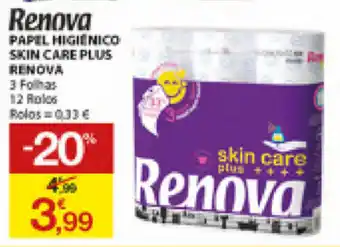 E.Leclerc Renova Papel Higiénico Skin Care Plus Renova 3 Folhas 12 Rolos promoção