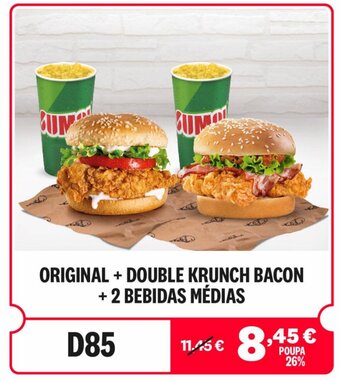 ORIGINAL+ DOUBLE KRUNCH BACON + 2 BEBIDAS MÉDIAS