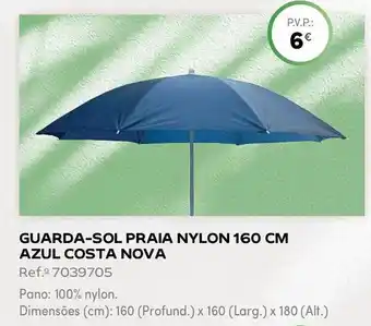Continente GUARDA-SOL PRAIA NYLON 160 CM AZUL COSTA NOVA promoção