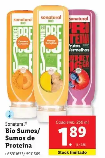 Lidl Sonatural® Bio Sumos/ Sumos de Proteína nº5911673/ 5911669 promoção