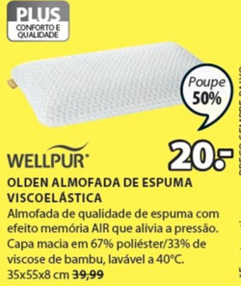 JYSK Wellpur Olden Almofada de Espuma Viscoelástica promoção