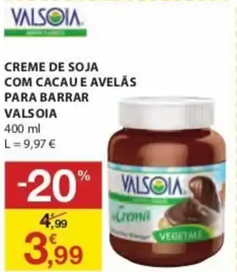 E.Leclerc Creme de Soja com Cacau e Avelãs Para Barrar Valsoia 400ml promoção