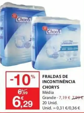 E.Leclerc Fraldas de Incontinência Chorys 20 Unid promoção