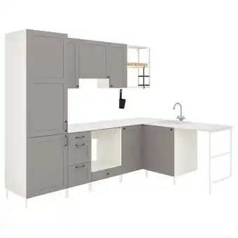 IKEA Enhet cozinha de canto, branco/estrutura cinzento promoção