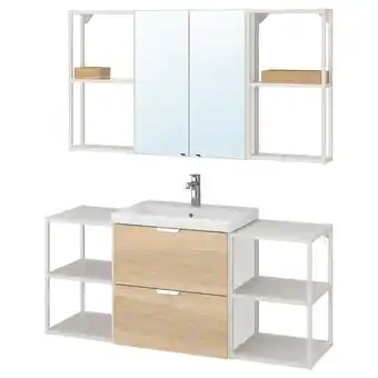 IKEA Enhet / tvällen móvel casa de banho, conj18, efeito carvalho/branco brogrund torneira, 140x43x65 cm promoção