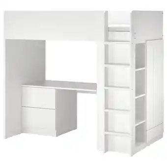 Småstad cama alta, branco com moldura/com secretária com 3 gavetas, 90x200 cm
