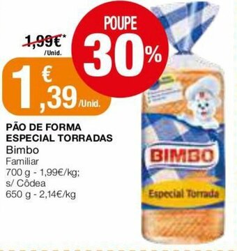 Intermarché Pão de Forma Especial Torradas Bimbo 700g promoção