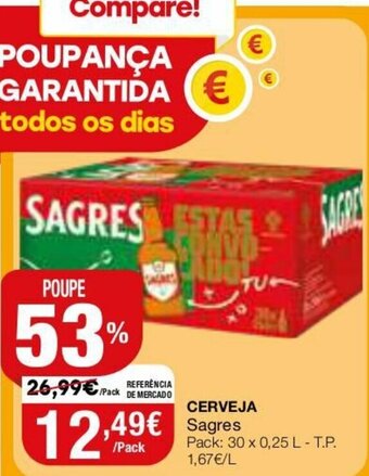 Intermarché Cerveja Sagres 30 x 0,25L promoção