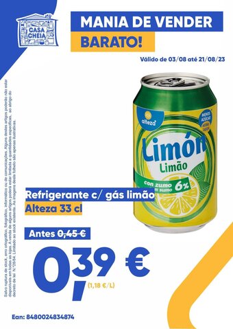 Casa Cheia Refrigerante c/ gás limão Alteza 33 cl promoção