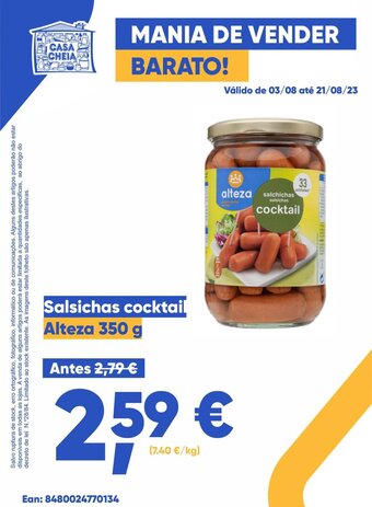 Casa Cheia Salsichas cocktail Alteza 350 g promoção