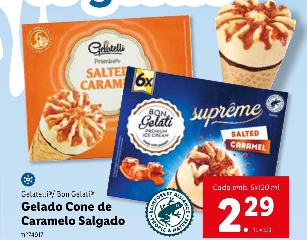 Promoção Lelatelli/ Bon Gelati Gelado Cone de Caramelo Salgado 6 x
