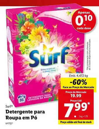 Lidl Surf Detergente para Roupa em Pó 4,472kg promoção