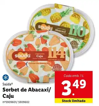 Lidl Saúda Sorbet de abacaxi/caju 1L promoção