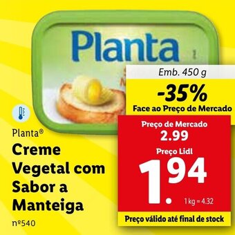 Lidl Planta Creme Vegetal com Sabor a Manteiga 450g promoção