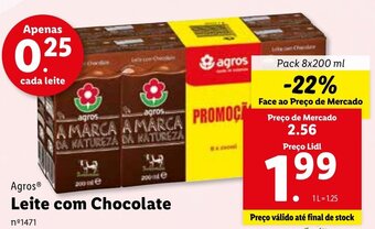 Lidl Agros Leite com Chocolate 8x200ml promoção