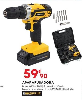 APARAFUSADORA Bateria lítio: 20 V | 3 baterias: 1,3 Ah Mala e acessórios | Itm: 62393484 | Unidade POWERPLUS