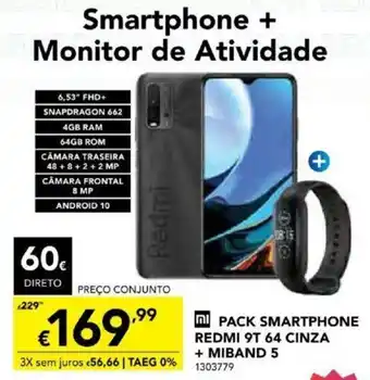Radio Popular Pack Smartphone Redmi 9T 64 Cinza + MIBAND 5 promoção