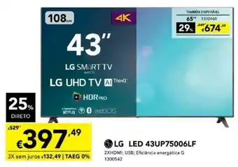 Radio Popular LG LED 43UP75006LF promoção