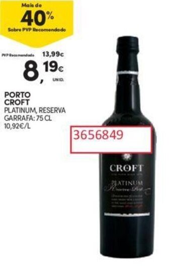 Continente PORTO CROFT PLATINUM, RESERVA GARRAFA: 75 CL promoção