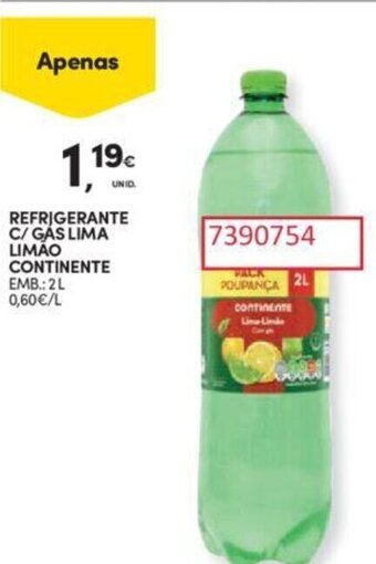 Continente REFRIGERANTE C/ GAS LIMA LIMÃO CONTINENTE EMB.: 2L promoção