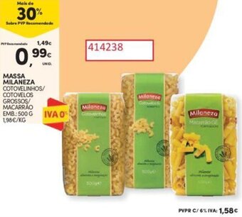 Continente MASSA MILANEZA COTOVELINHOS/ promoção