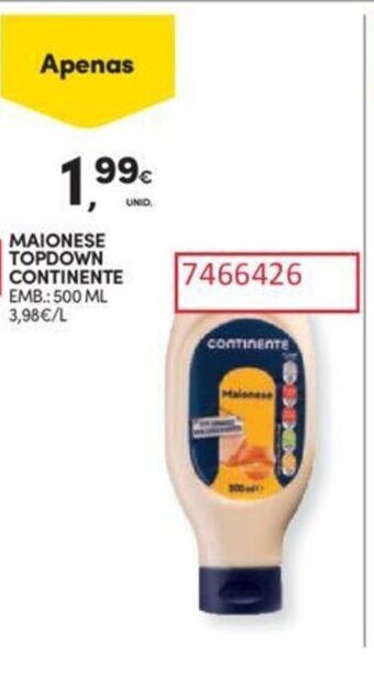 Continente MAIONESE TOPDOWN CONTINENTE EMB.: 500 ML promoção