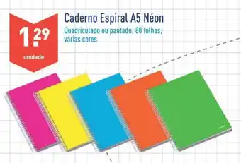 ALDI Caderno Espiral A5 Néon 80 Folhas promoção