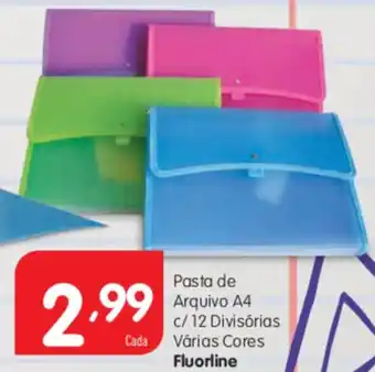 Minipreço Pasta de Arquivo A4 C/ 12 Divisõrias Várias Cores Fluorline promoção