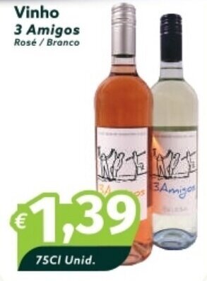 Roque Supermercados Vinho 3 Amigos Rosé / Branco 75C1 Unid. promoção