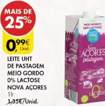 Pingo Doce Leite UHT de Pastagem Meio Gordo 0% Lactose Nova Açores 1lt promoção