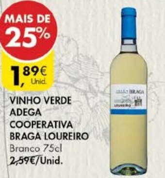 Pingo Doce Vinho Verde Adega Cooperativa Braga Loureiro 75cl promoção