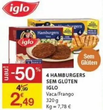 E.Leclerc 4 Hamburgers sem Glúten Iglo 320g promoção