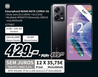 MediaMarkt SmartphonE REDMI NOTE 12PRO+ 5G promoção